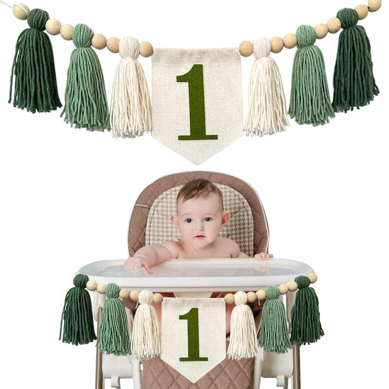 Ereniko Handmade Boho 1st Birthday High Chair Banner Party Decoration for Girl Baby Shower Wall Hangings Decorative for Kids Bedroom - Image 1